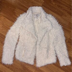 Guess White Shag Faux Fur Jacket
